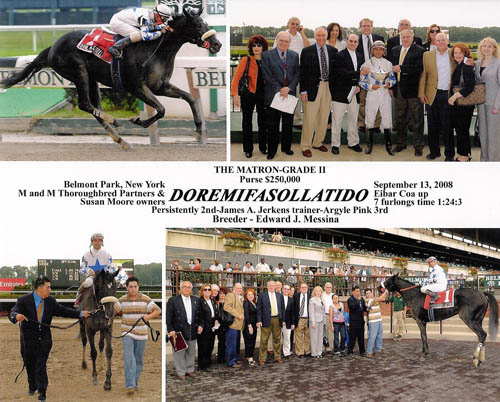 DOREMIFASOLLATIDO bred by Edward J. Messina wins the G2 Matron Stake at Belmont Park and becomes New York Bred Two Year Old Champion